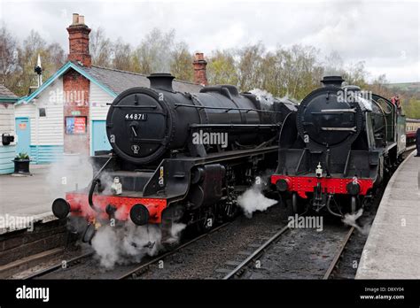 Black 5 Locomotive 44871 steam engine train trains at Grosmont Railway Station NYMR North ...