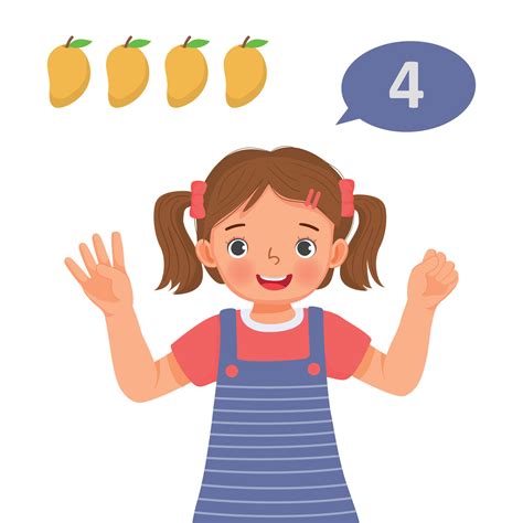 Cute little girl counting with finger showing number four with hand ...