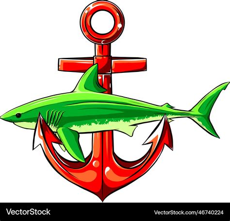 A shark around anchor Royalty Free Vector Image