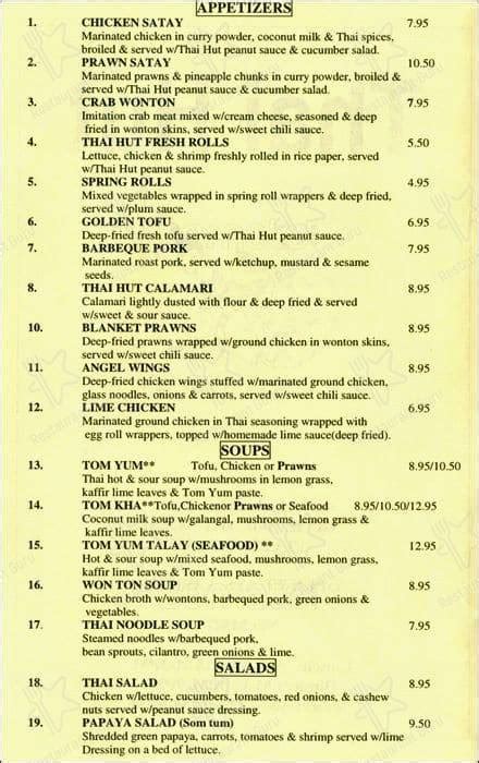 Menu at Family Thai Hut restaurant, Gig Harbor