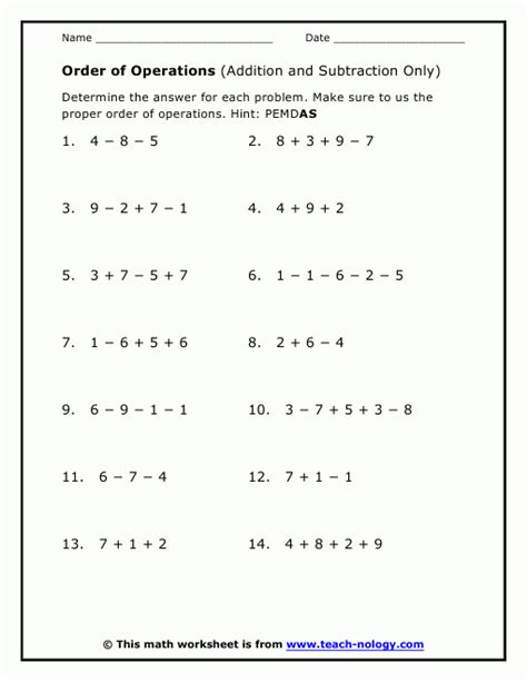 order of operations addition and subtraction worksheets grade 2 | Order ...