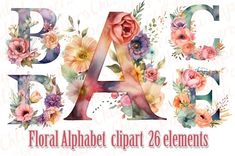 Floral Alphabet Clipart,Floral Letters Graphic by ChiliPapers · Creative Fabrica