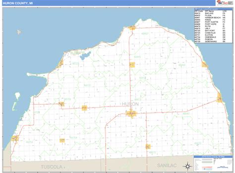 Huron County, Michigan Zip Code Wall Map | Maps.com.com