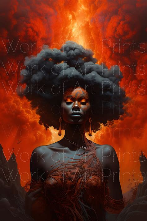 African American Art Work, Black Woman Fire Element, Dark Skin Woman on Fire, Surreal Melanin ...