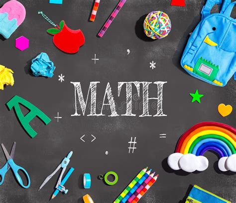 Math Theme with School Supplies on a Chalkboard Stock Image - Image of ...