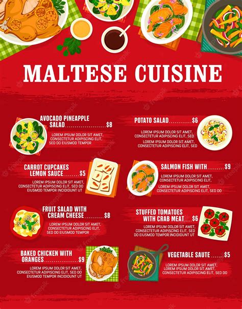 Premium Vector | Maltese cuisine vector menu template malta meals