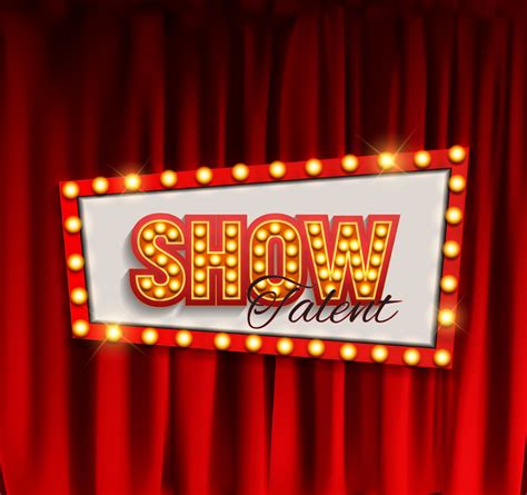 Realistic Show announcement board with bulb frame on curtains background 2476478 Vector Art at ...