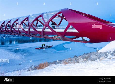 The Peace Bridge in winter over the frozen Bow River, Calgary, Alberta, Canada Stock Photo - Alamy