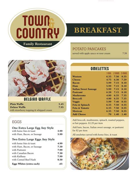 Menu at Town & Country Restaurant, Bloomfield, 820 Park Ave