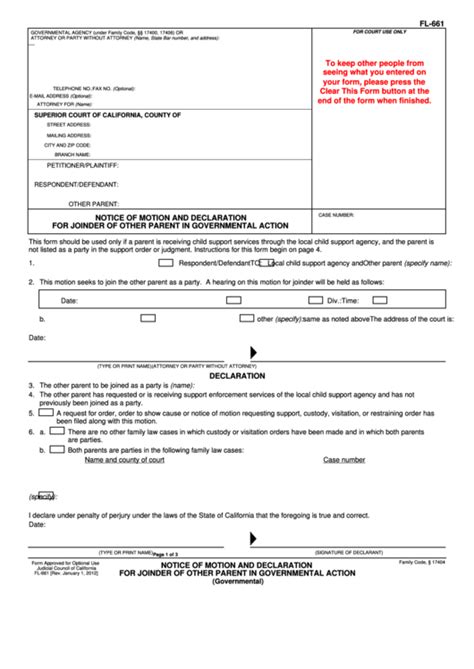 Fillable Notice Of Motion And Declaration California Superior Court Forms printable pdf download