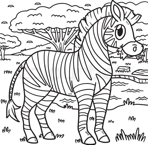 Zebra Animal Coloring Page for Kids | Stock vector | Colourbox