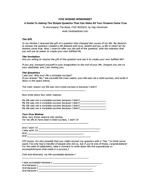 Fillable Online FIVE WISHES WORKSHEET Fax Email Print - pdfFiller