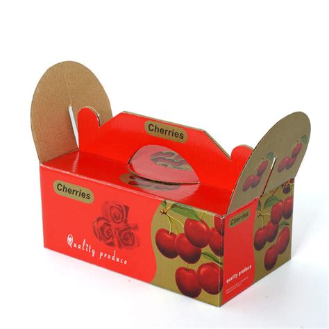 Full Color Corrugated Carton Box / Cherry Fruit Packaging Boxes With Handle