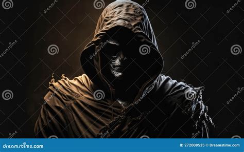 A Hooded Figure Cloaked in Draped Shadows. Fantasy Art Stock ...