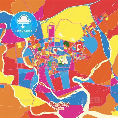 Yangjiang, Guangdong, China Crazy Colorful Map Print Template in 2022 | Colorful map, Map poster ...