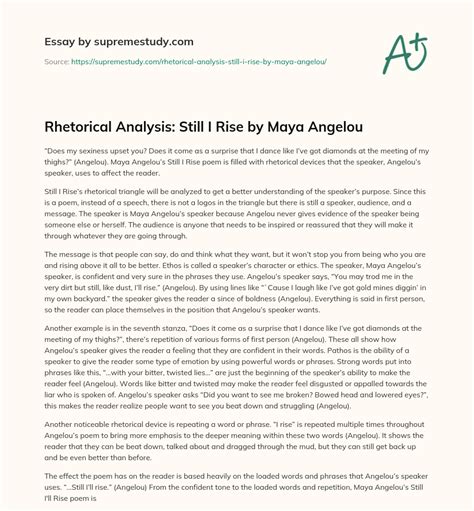 Rhetorical Analysis: Still I Rise by Maya Angelou - Free Essay Example - 565 Words | SupremeStudy