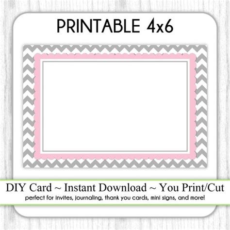 Printable 4x6 Card Gray and Pink Chevron 4x6 Blank Card