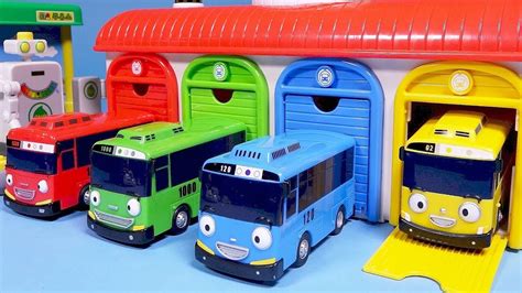 Tayo the little bus garage & gas station toys - ToyPudding - YouTube