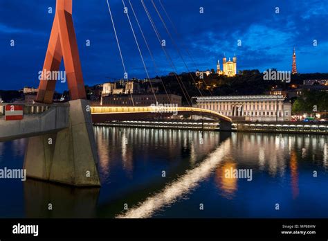 Famous view of Lyon by night, France Stock Photo - Alamy