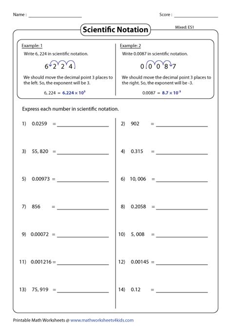 Scientific Notation Worksheets