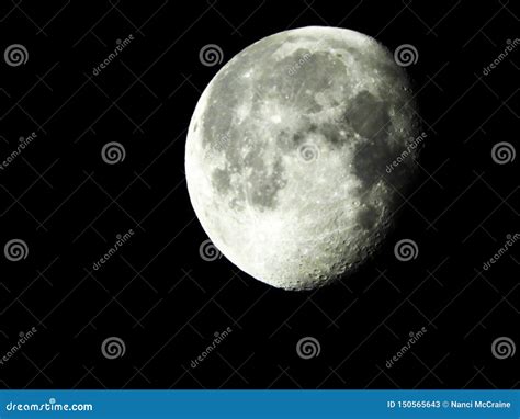 Waning Gibbous Moon at 92 Full with Meteorite Craters Stock Image ...