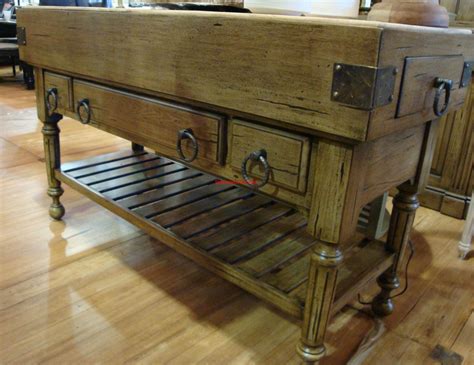 Double butcher block Island in Antique Oak with wrought iron hardware ...