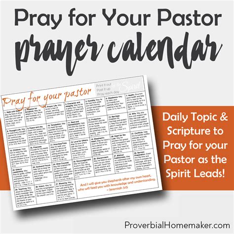 Praying for Your Pastor (Printable Prayer Calendar) - Proverbial Homemaker