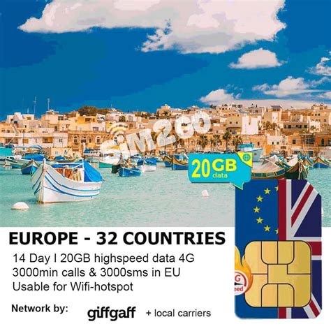 Europe Travel Sim 14 Days 20GB highspeed data I 3000' calls sms