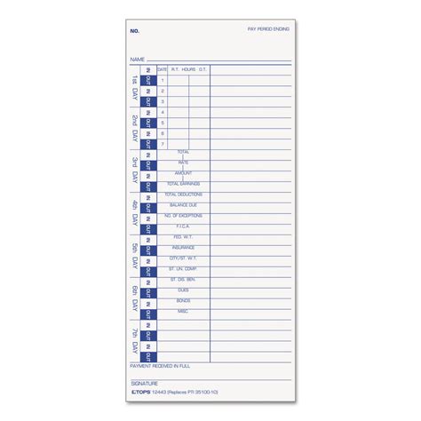 TOPS Time Clock Cards, Replacement for 35100-10, One Side, 4 x 9, 100/Pack | OfficeSupply.com