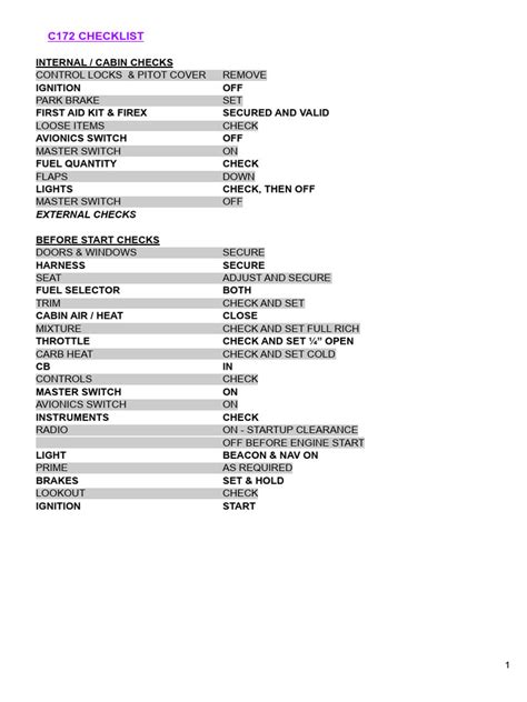 C172 Checklist | PDF | Vehicle Technology | Vehicle Parts