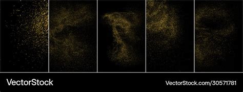 Set gold glitter texture isolated on black Vector Image