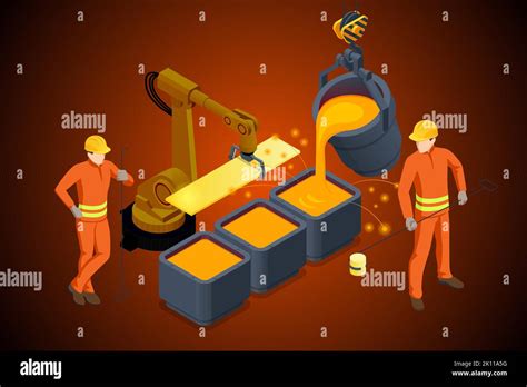 Isometric industrial steel production and metallurgy. Foundry ...