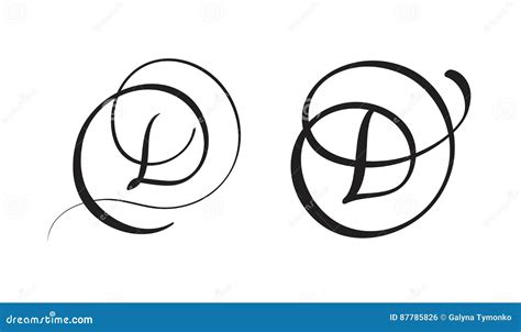 Art Calligraphy Letter D with Flourish of Vintage Decorative Whorls. Vector Illustration EPS10 ...