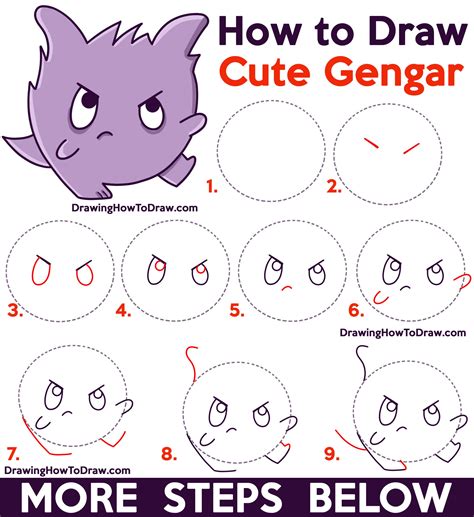 How to Draw a Cute / Kawaii / Chibi Gengar from Pokemon Easy Step by ...