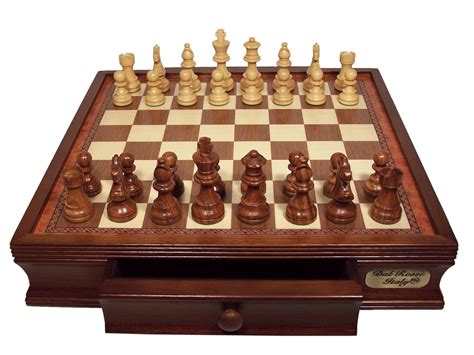 Chess Set - Weighted wooden pieces on Timber inlaid board with drawer ...