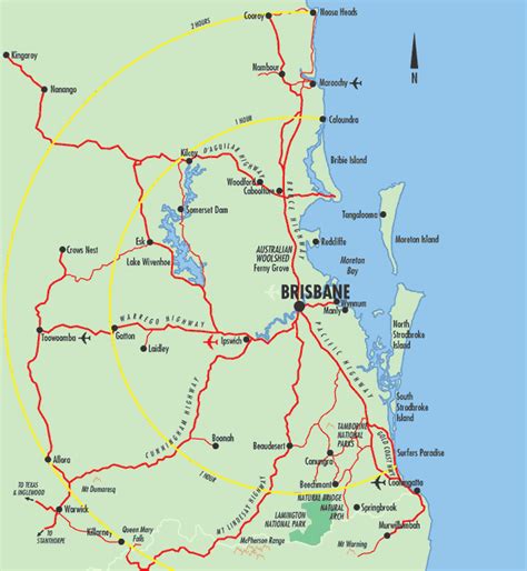 South East Queensland Distances Map - Sunshine Coast Australia