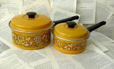 70s Enamel Pot Saucepan Vintage 1970s Harvest Gold Mid Century Kitchen ...