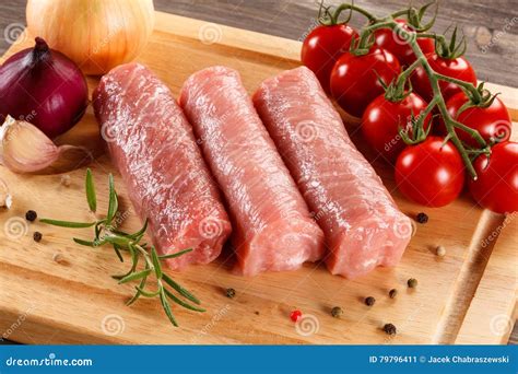 Raw pork chops stock image. Image of beefsteaks, garlic - 79796411