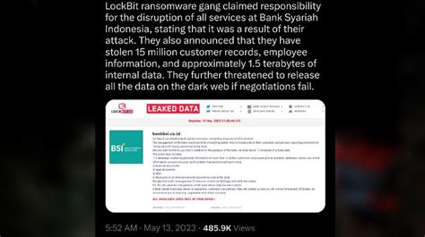 LockBit Ransomware Group Attacks PT Bank Syariah Indonesia (Persero ...