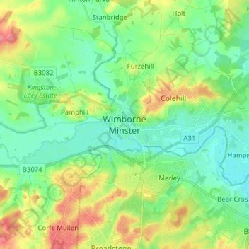 Wimborne Minster topographic map, elevation, terrain