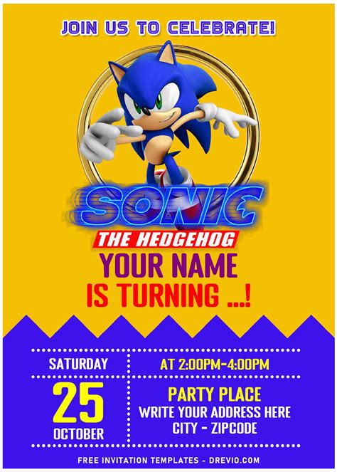 Free Editable PDF – Sonic The Hedgehog Kids Birthday Invitation ...