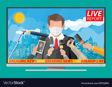 Tv news anchorman reads world news Royalty Free Vector Image