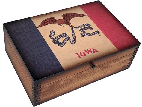 Iowa State Flag Wooden Memory Box - Relic Wood