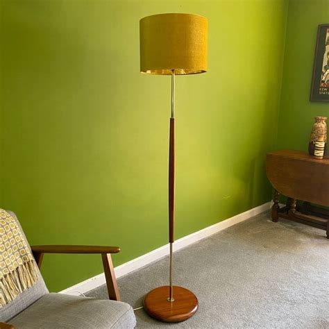 Solid teak and brass mid century standard lamp, fully restored and rewired Yellow Floor Lamps ...