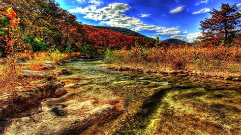 Superb stream in autumn r, stream rocks, clouds, autumn, r, mountains ...