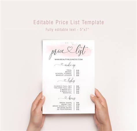 Editable Price List Template, Small Business Template, Printable Price Sheet, Salon Price List ...