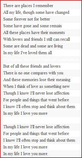 In My Life Lyrics, written by the Beatles | Beatles lyrics, Favorite lyrics, Music lyrics