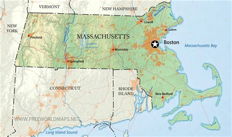 Physical map of Massachusetts