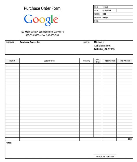 Google Sheets Order Form Template Free