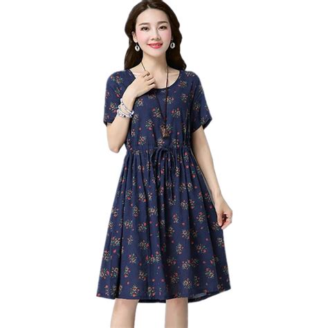 women casual cotton linen dress 2018 Summer Vintage Loose Dress Empire ...